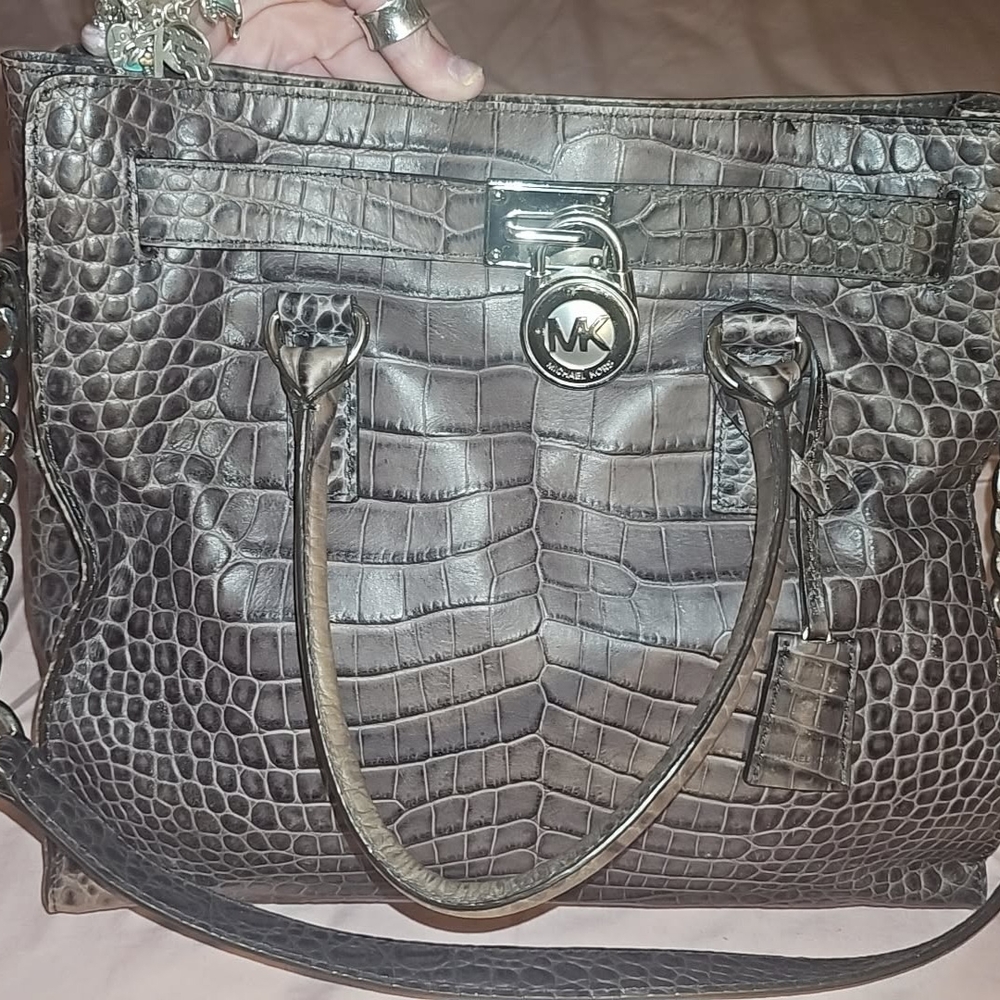 Michael Kors Gray Crocodile-Embossed Tote Bag